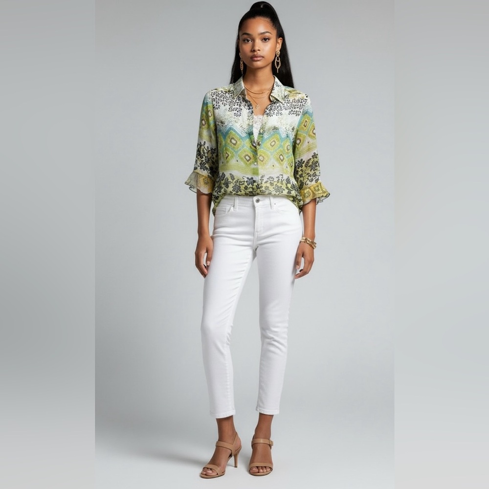 Nicola Sheer Printed Blouse Mother of Pearl Buttons